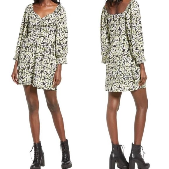 NWT Vero Moda Chaddie Ditsy Floral Boho Long Sleeve Ruched Mini Dress - XL - Picture 1 of 10